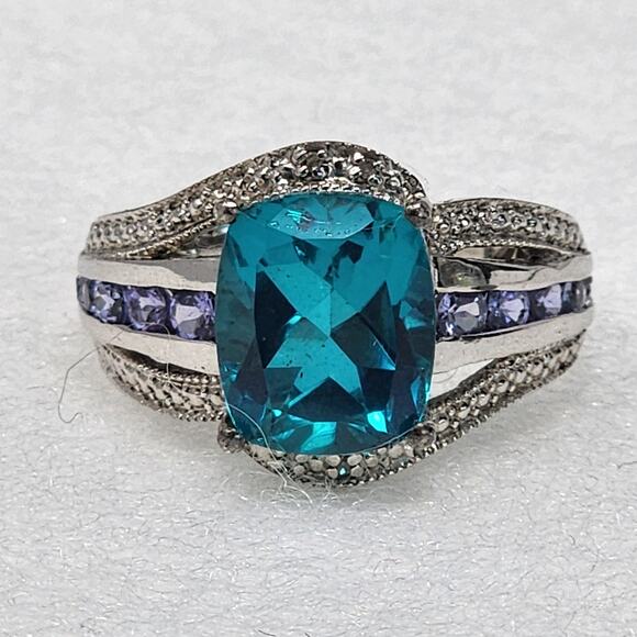 925 Silver Blue Topaz Size 9 Ring - Picture 1 of 6